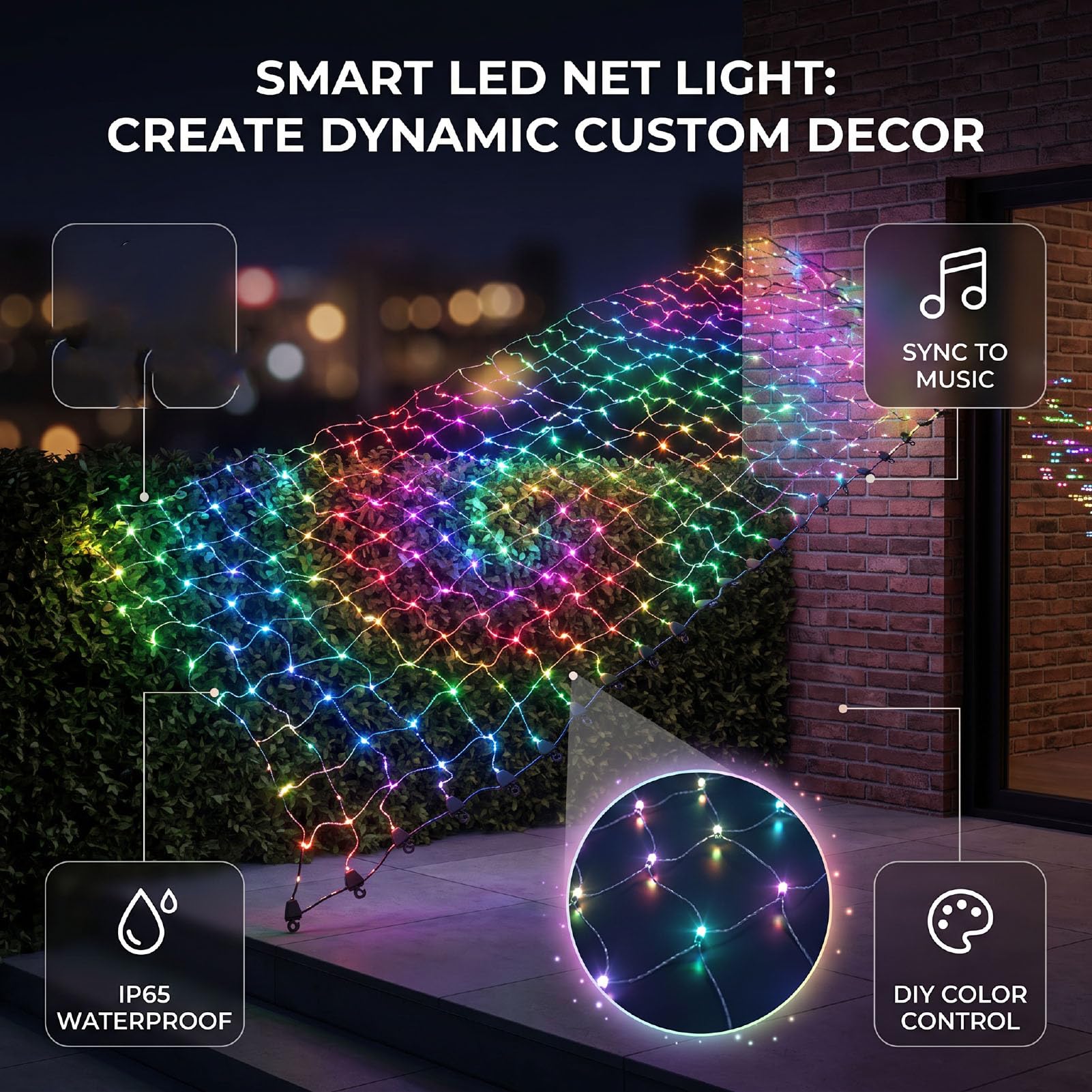 Fdit Światło Sieciowe LED, Kontrola Aplikacji RGB Wodoodporna Dekoracja