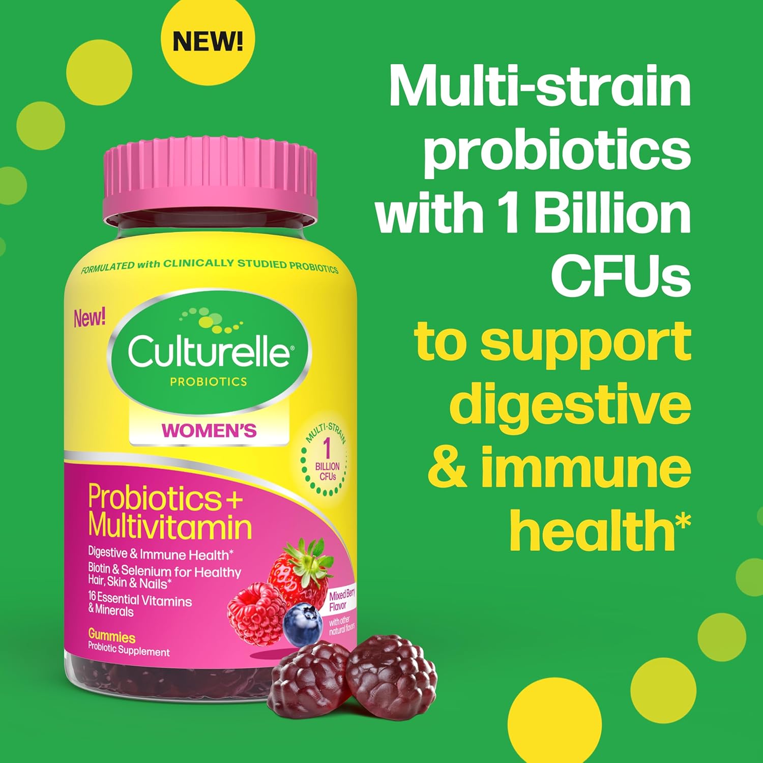 Culturelle® Women’s Probiotics + Multivitamins, Supports Digestive and Immune Health, Biotin & Selenium for Healthy Hair, Skin, Nails – 60 Gummies - Image 7