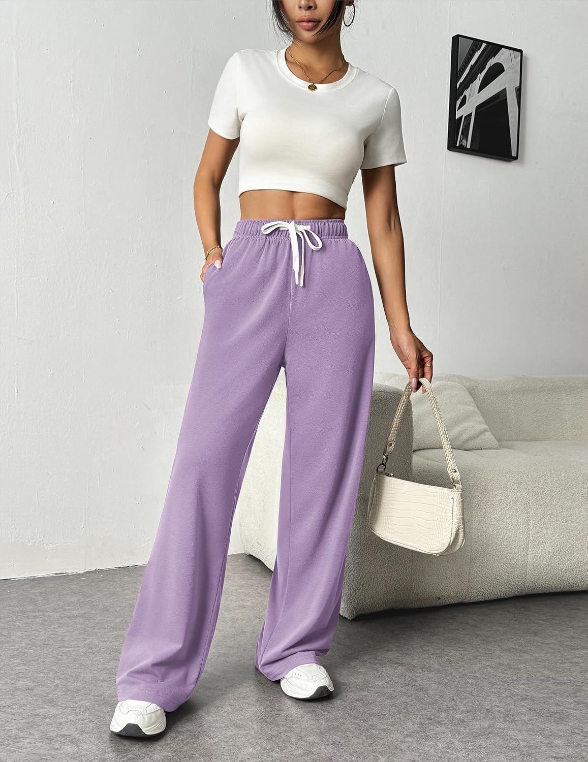PINSPARK Wide Leg Sweat Pants for Womens High Waisted Baggy Sweatpants image 2