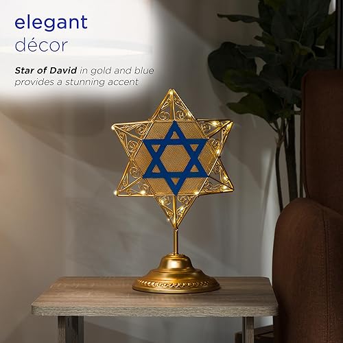 Miniatura 3 de Alpine Corporation Decoración de mesa de Hanukkah Star of David, decoración navideña