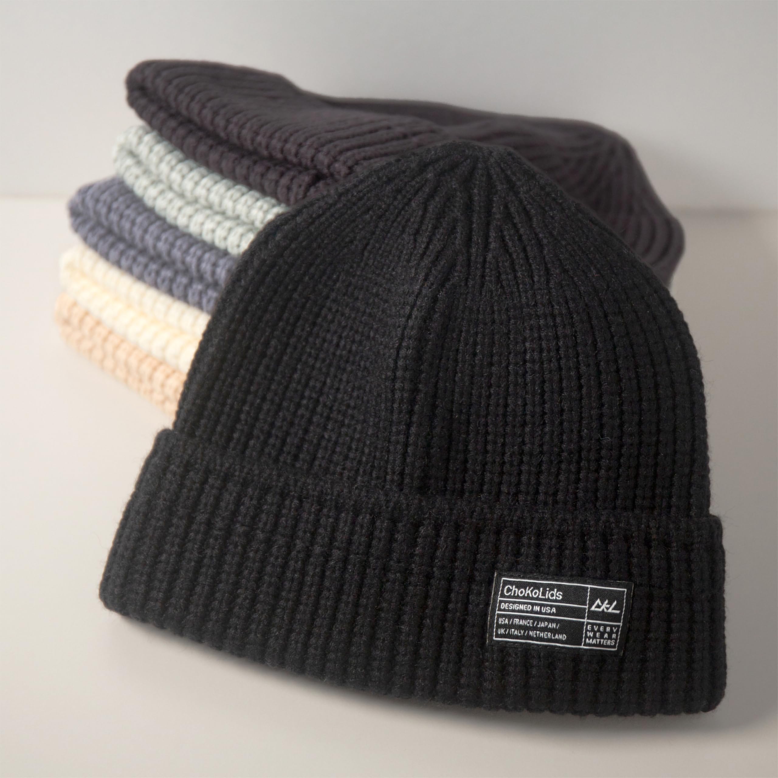 CHOK.LIDS Chunky Trawler Beanie Everyday Watch Hat Roll up Edge Skullcap Waffle Cuff Fisherman Beanie for Men Women (Midnight Blue)