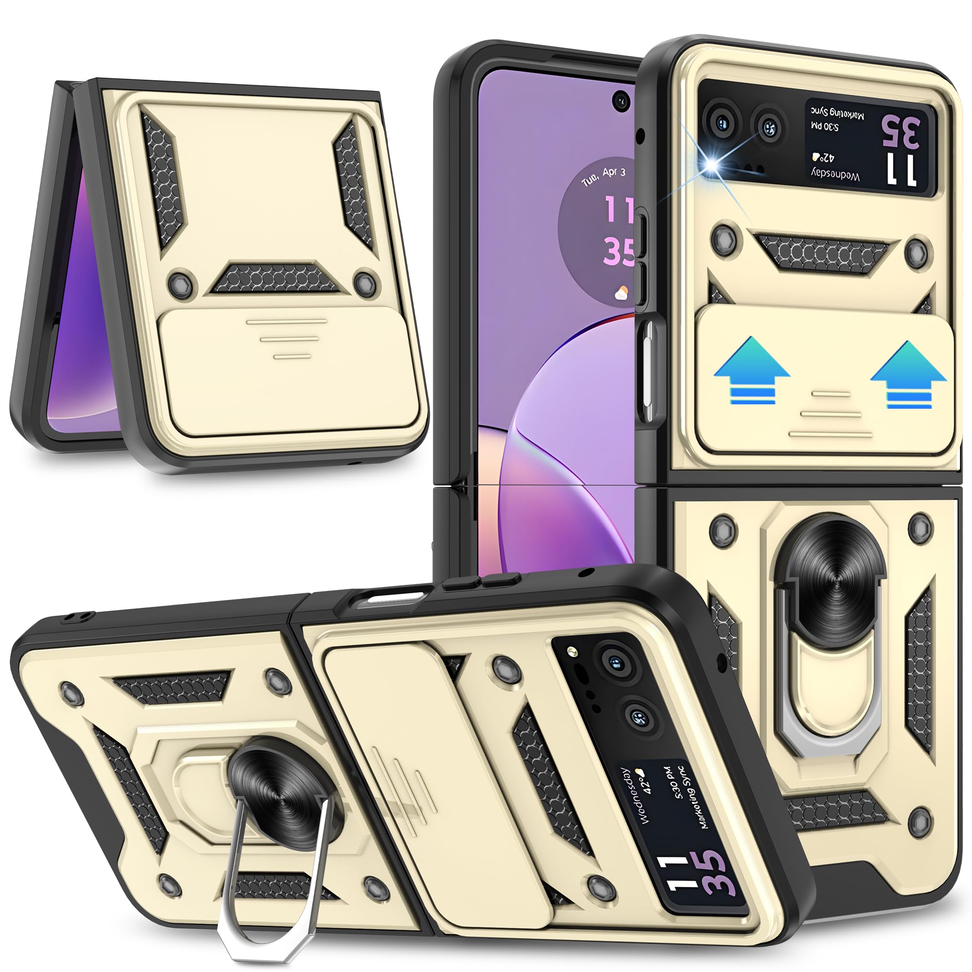 Gritup for Motorola Moto Razr 2023 Case with Slide Camera Cover, 360°Rotation Ring Kickstand [Military Grade] Shockproof P...