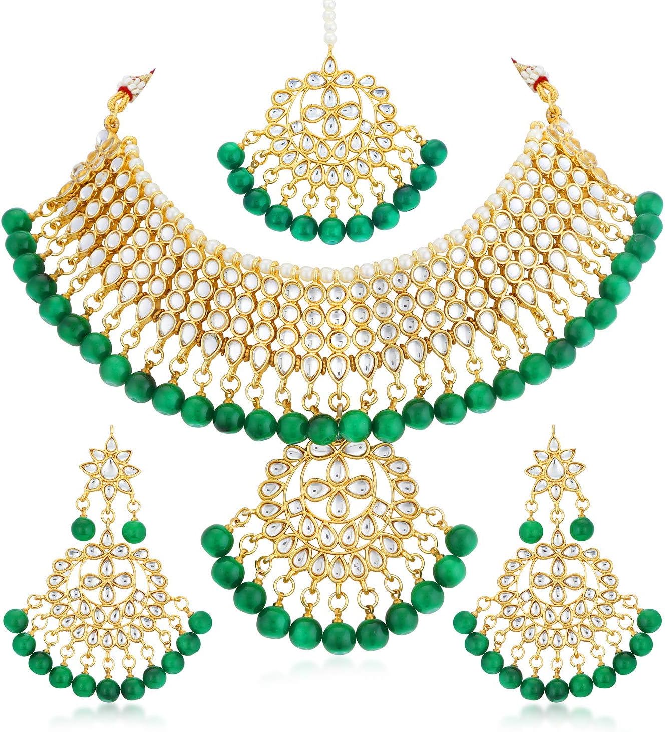 Sukkhi Trendy Kundan Gold Plated Wedding Jewellery Choker Necklace Set for Women (N73543_D1), Free Size, Metal, Diamond