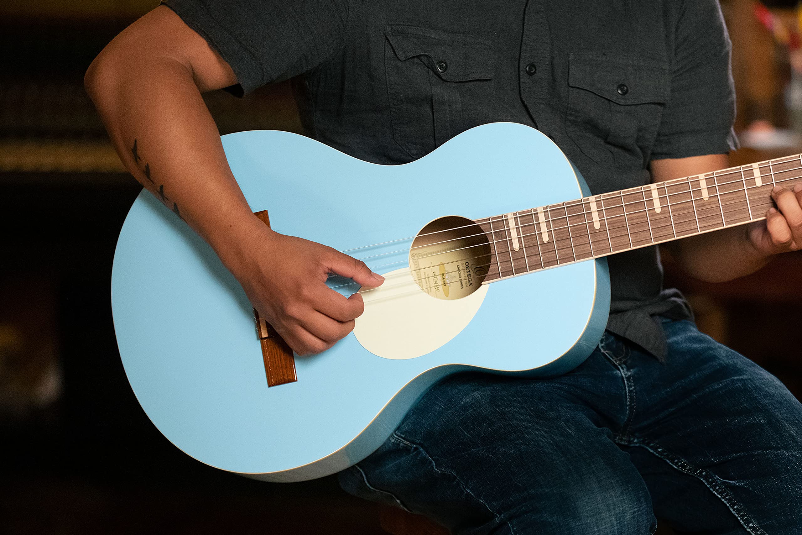 Ortega Guitars Chitarra Full Size - Gaucho Series - Corpo parlor - include Gigbag - Legno di Agathis / blue (RGA-SKY)