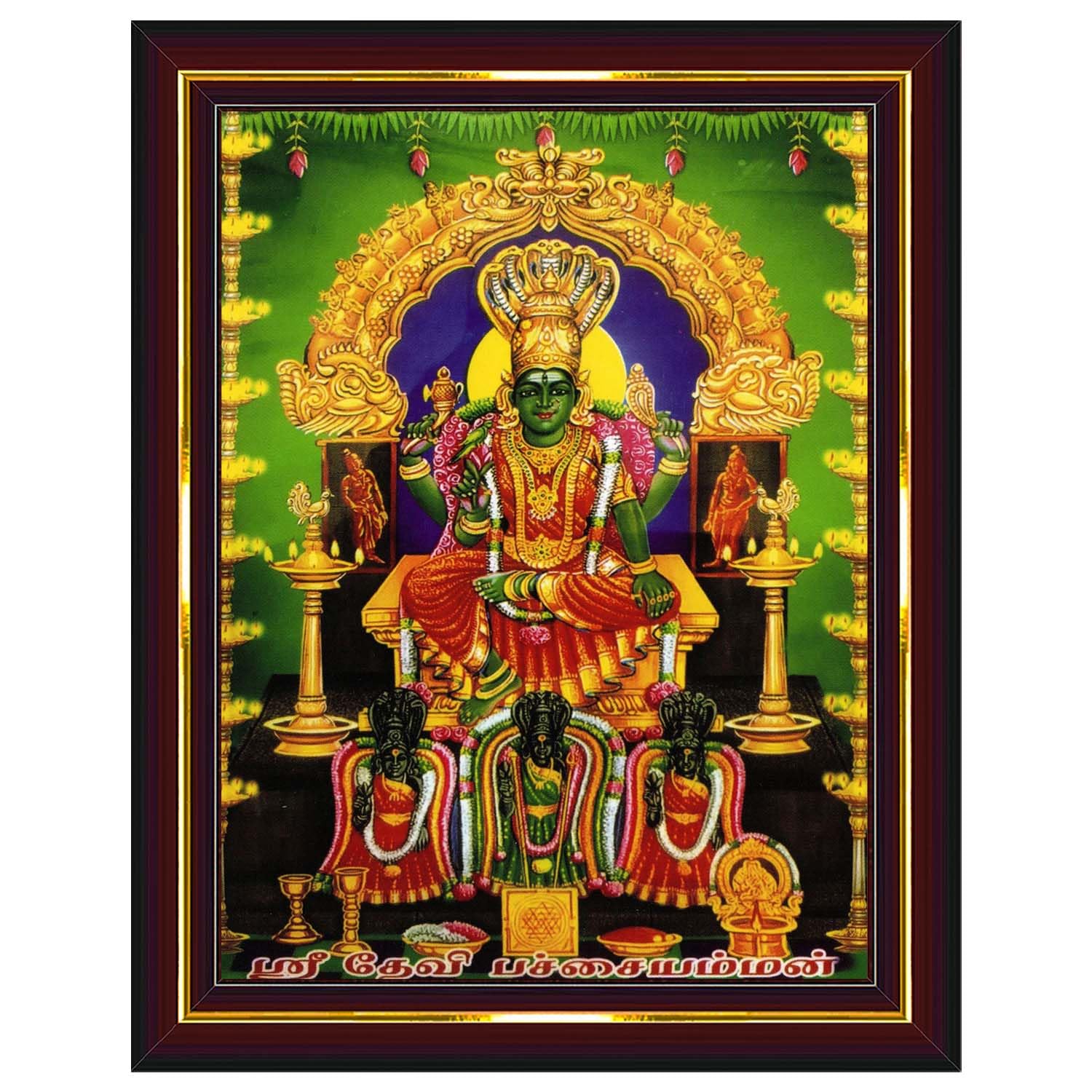Goddess Sri Pachai Amman Pachaiamman Devi Wall Painting Framed Home Decor (Wood,Matte,Brown,Small Size,6 x 8 Inch) B239S-image-45