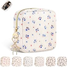Small Makeup Bag for Purse, Corduroy Flowers Cosmetics Bag, Mini Travel Makeup Pouch for Women, Birthday/Wedding/Christmas Gifts Mini Floral-Blue