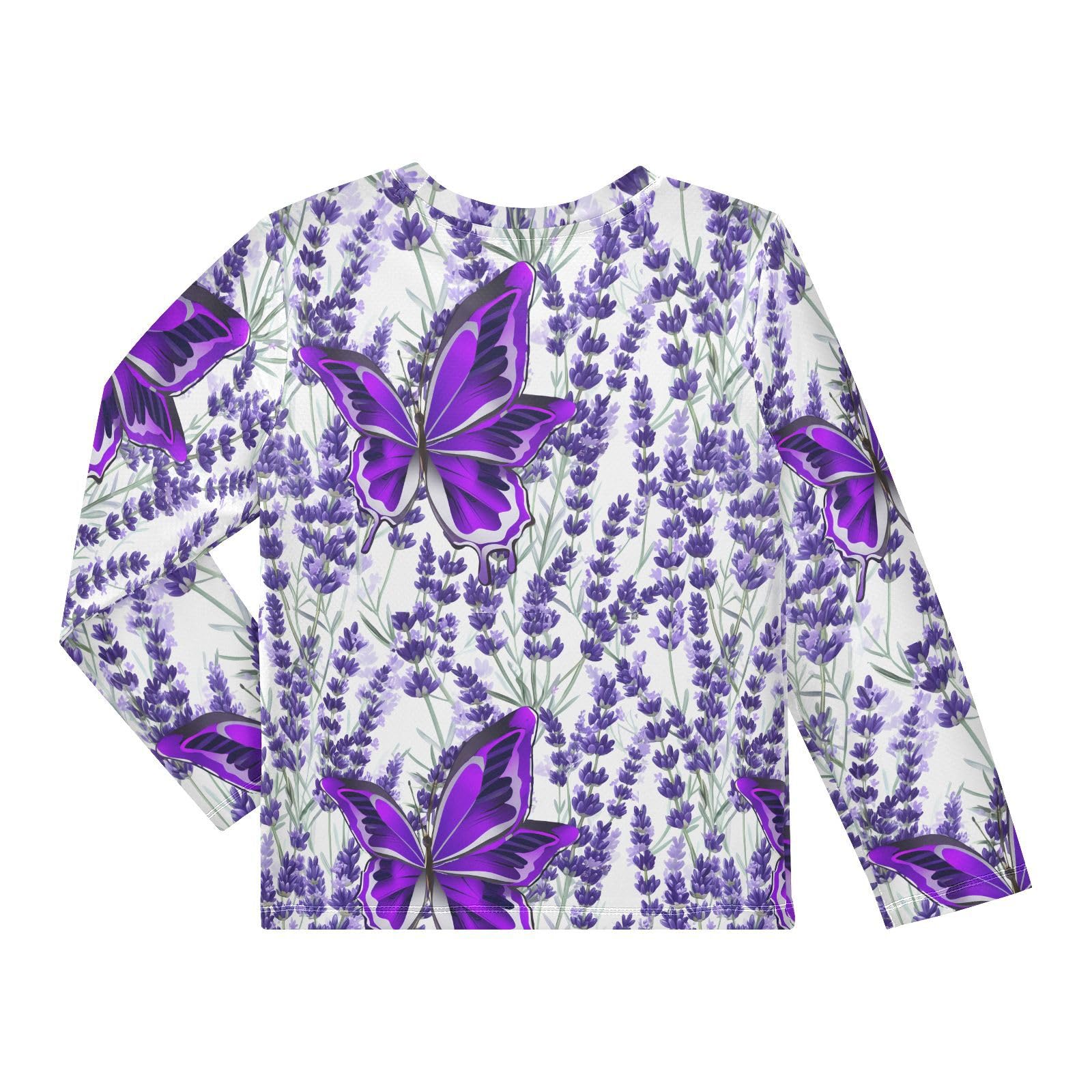 Lavender Butterfly Floral Purple Boy's Rash Guard Swim Shirt Long Sleeve Sun Shirt for Kids Toddlers UPF50+ 4T