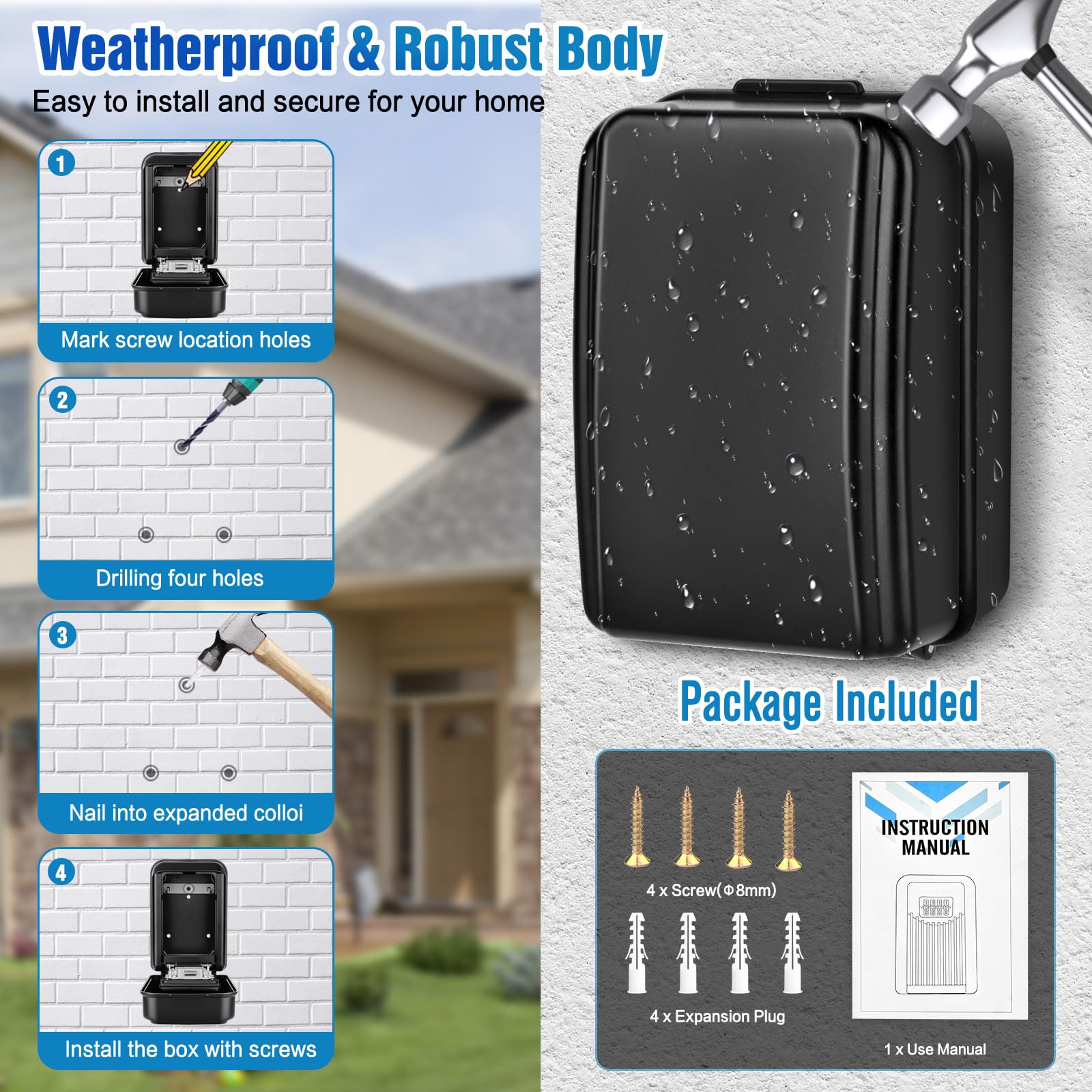 Caja Llaves con Codigo, Grande Caja Fuerte para Llave 4 Dígitos Caja Seguridad Llaves Exterior Impermeable Caja Llaves Pared Antióxido Guarda Llaves Combinacion para Hogar Garaje Oficina