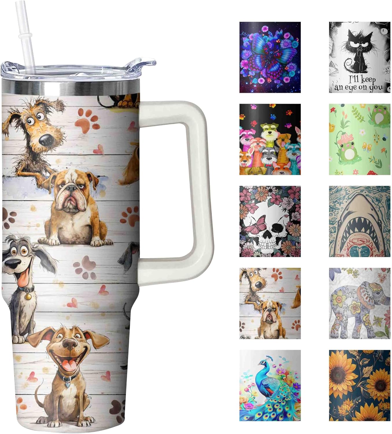 30 oz Dog Tumbler with Handle and Lid 30oz Tumbler Gifts for Dog Lovers Double Stainless Steel Insulated Cup Travel Coffee Mug