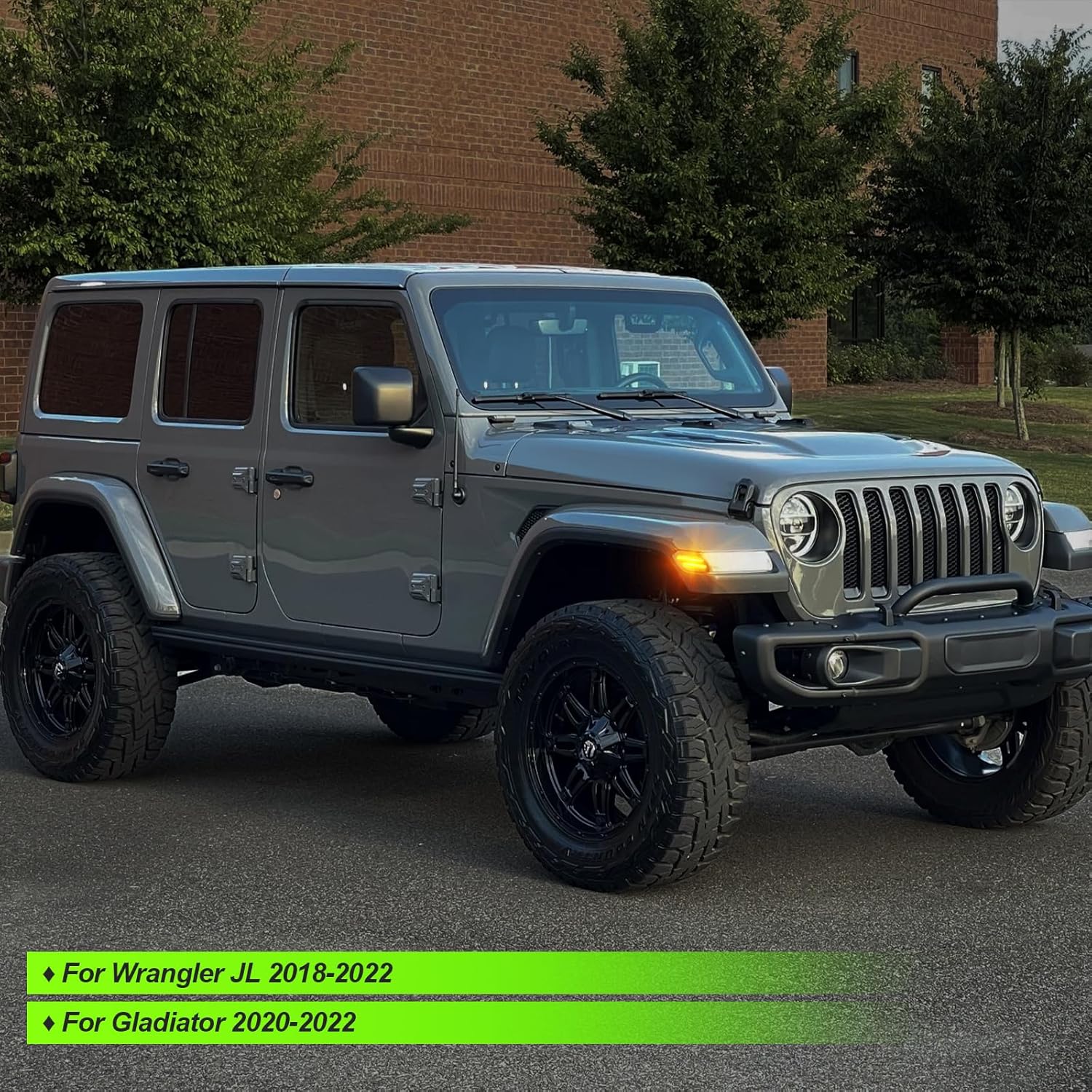 Amber LED Front fender Side Marker Light Compatible with 2018-2025 Wrangler JL 2020-2025 Gladiator JT Turn Signal lamp 2PCS Smoke Lens