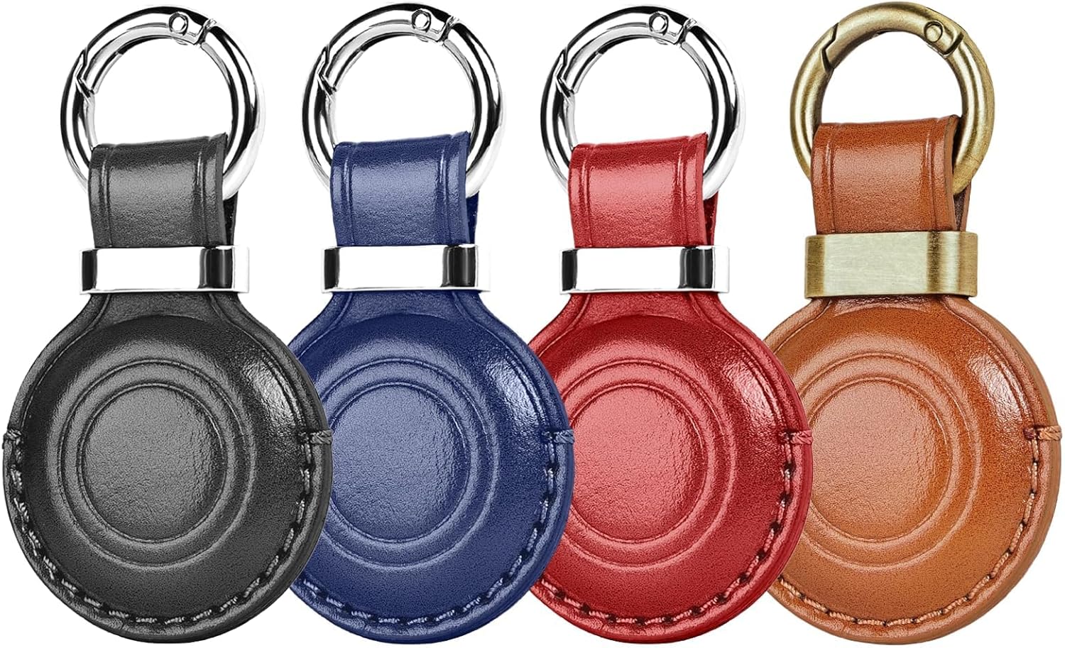 MOLOVA Leather Holder Keychain for AirTag 2nd Gen (2026) & 1st Gen, Compact Design with Air tag Case, Secure Protective Cover with Ring Car Keys Chain Fob Accessories, Black/Dark Blue/Red/Vintage