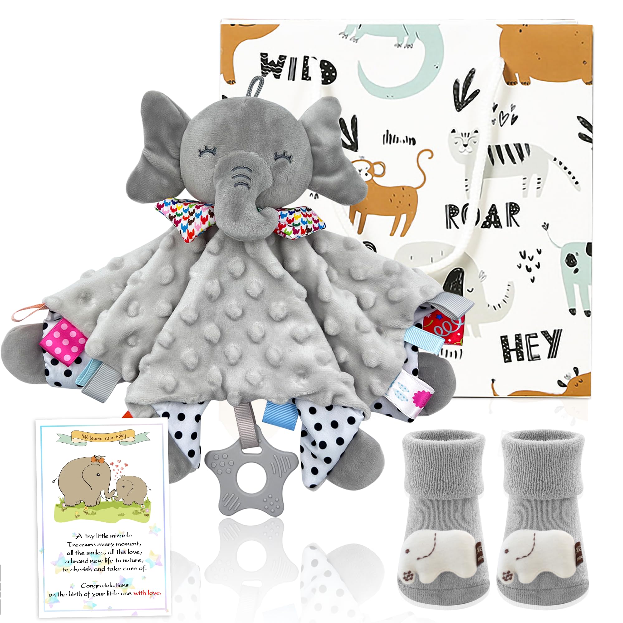 Unisex Baby Essentials Gift Set - Soft Comforter Blankets, Unique Elephant Socks, Baby Shower Present - Ideal for Newborns and Expectant Mothers