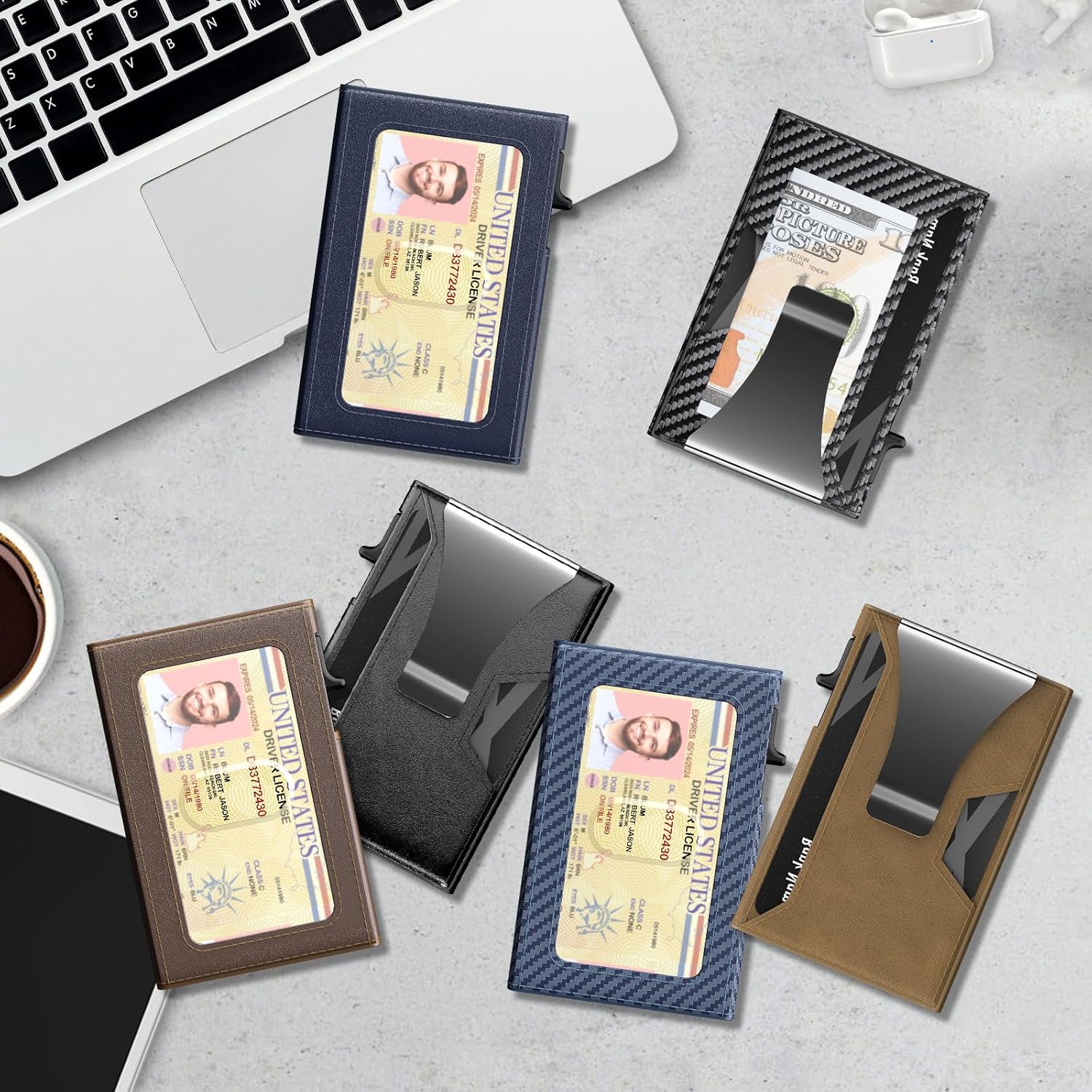 KISUEDZP Wallet for Men Slim Minimalist Pop-up Smart Holds 5-6 Cards - RFID Blocking Metal with Money Clip, Credit Card Holder & ID Window,Business Card Cases, men accessories (Carbon Blue) - Image 7