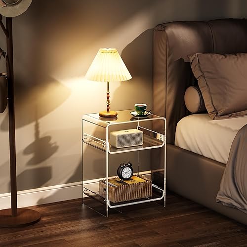 Miniatura 77 de Mesa de tocadiscos de acrílico con estante de almacenamiento, mesa auxiliar transparente (naranja, grande) Naranja,Negro -,Claro,Azul