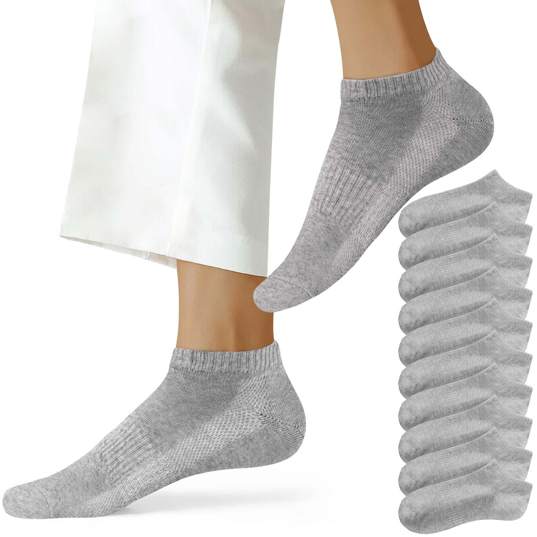 NUOZA 10 Paar Sneaker Socken Herren Damen Baumwolle Schwarz Weiß Grau Kurze Halbsocken Unisex