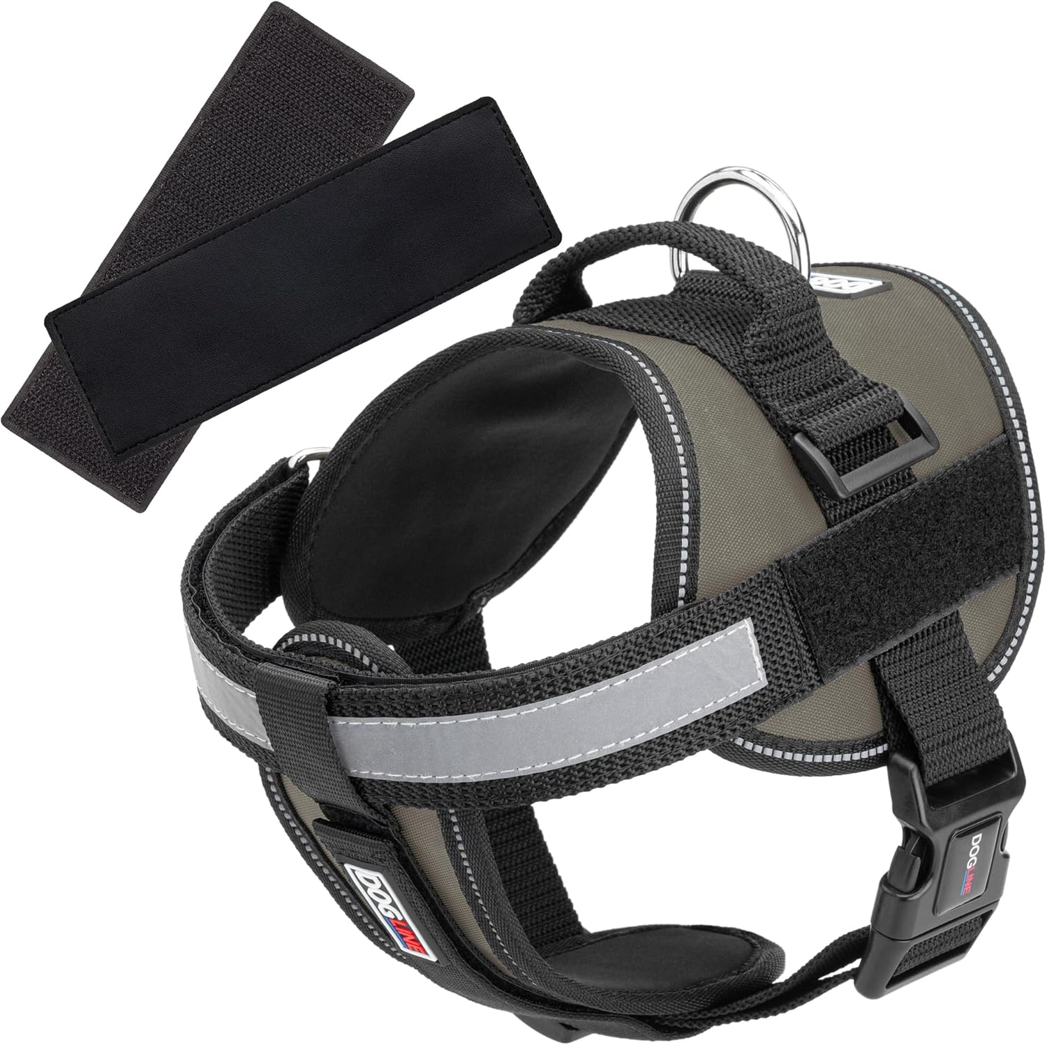 Dogline Unimax Dog Harness Vest with Blank Patches Reflective No-Pull, Adjustable Straps, Breathable Neoprene for Medical, Service, Identification and Training Dogs Girth 36 to 46" Gray