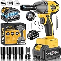 MUYLUX Cordless 1/2" Impact Wrench Brushless 430Nm 20V 4.0Ah Battery High Torque for Tires Car Garage