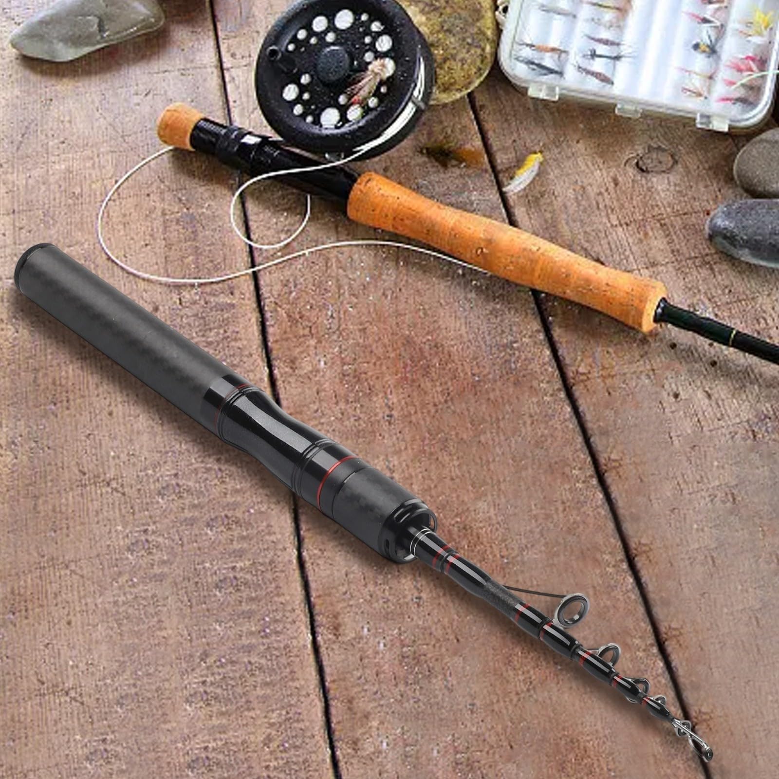ZYWUOY Canne à pêche ultra légère en fibre de carbone, 1,5 m, haute sensibilité, pointe solide avec poignée en liège pour petits pêcheurs Finesse, équipement de voyage portable