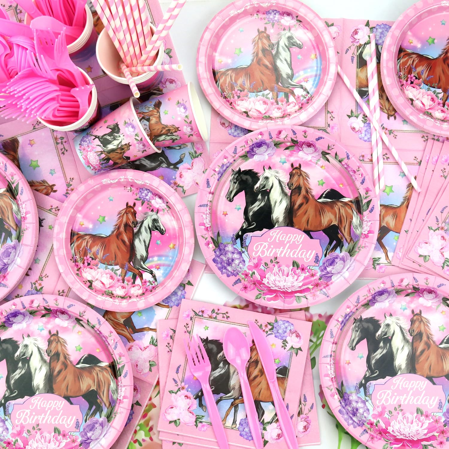 Decorazioni per Feste a Tema Cavallo Rosa, Articoli per Feste a Tema Cavallo dei Cartoni Animati Compresi Piatti, Tazze, Panni, Tovaglie, Cannucce, per Ragazze