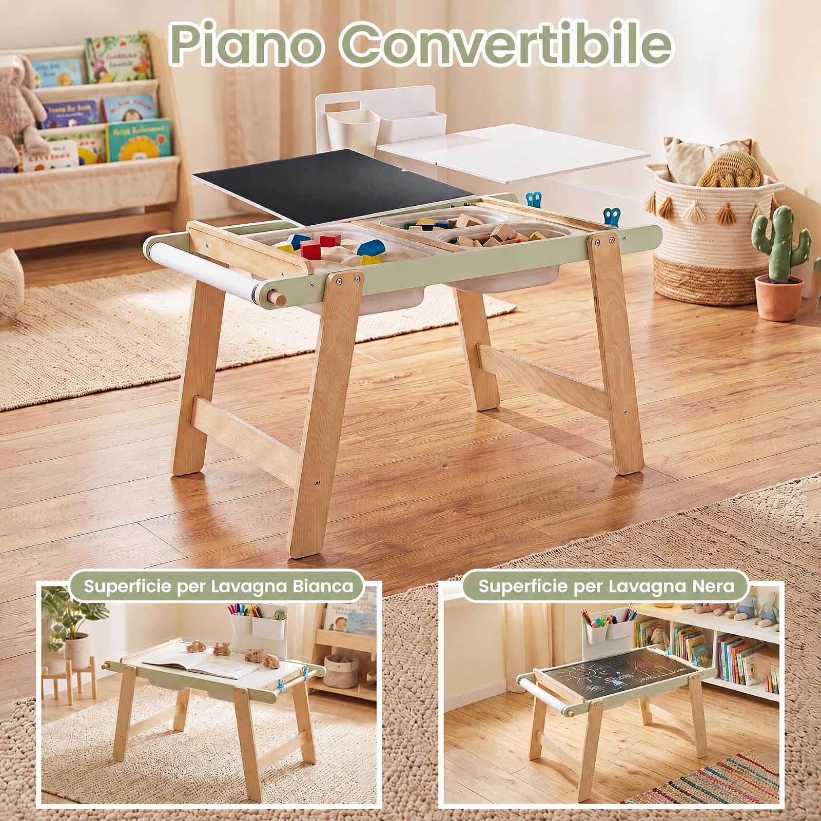 COSTWAY Tavolo Sensoriale per Bambini 3+ Anni, con Pannello Bifacciale
