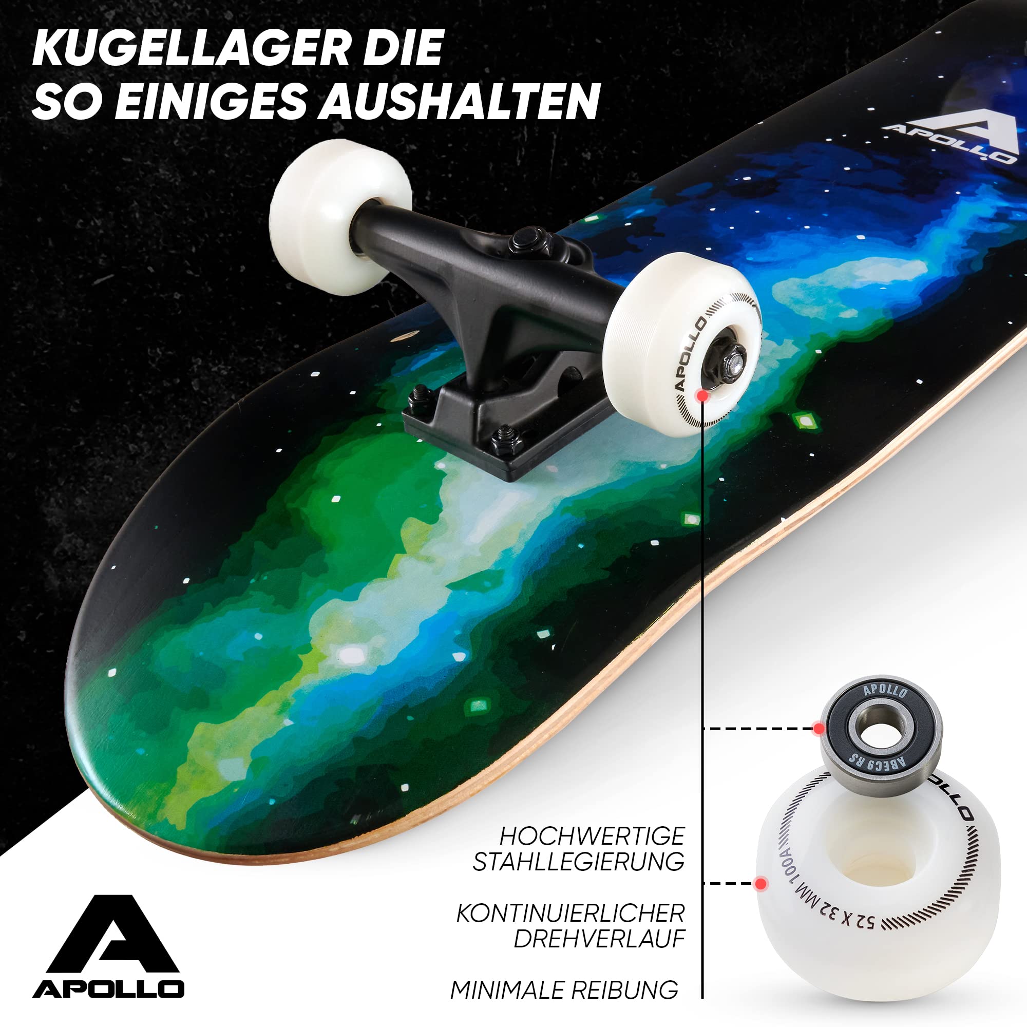 Apollo Skateboard | Cooles Kinder Skateboard und Profi Skateboard Erwachsene in Einem | 7-lagiges Skateboard Deck, trendig, Medium Concave, ABEC-7 Kugellager | Top Fahreigenschaften bei jedem Style