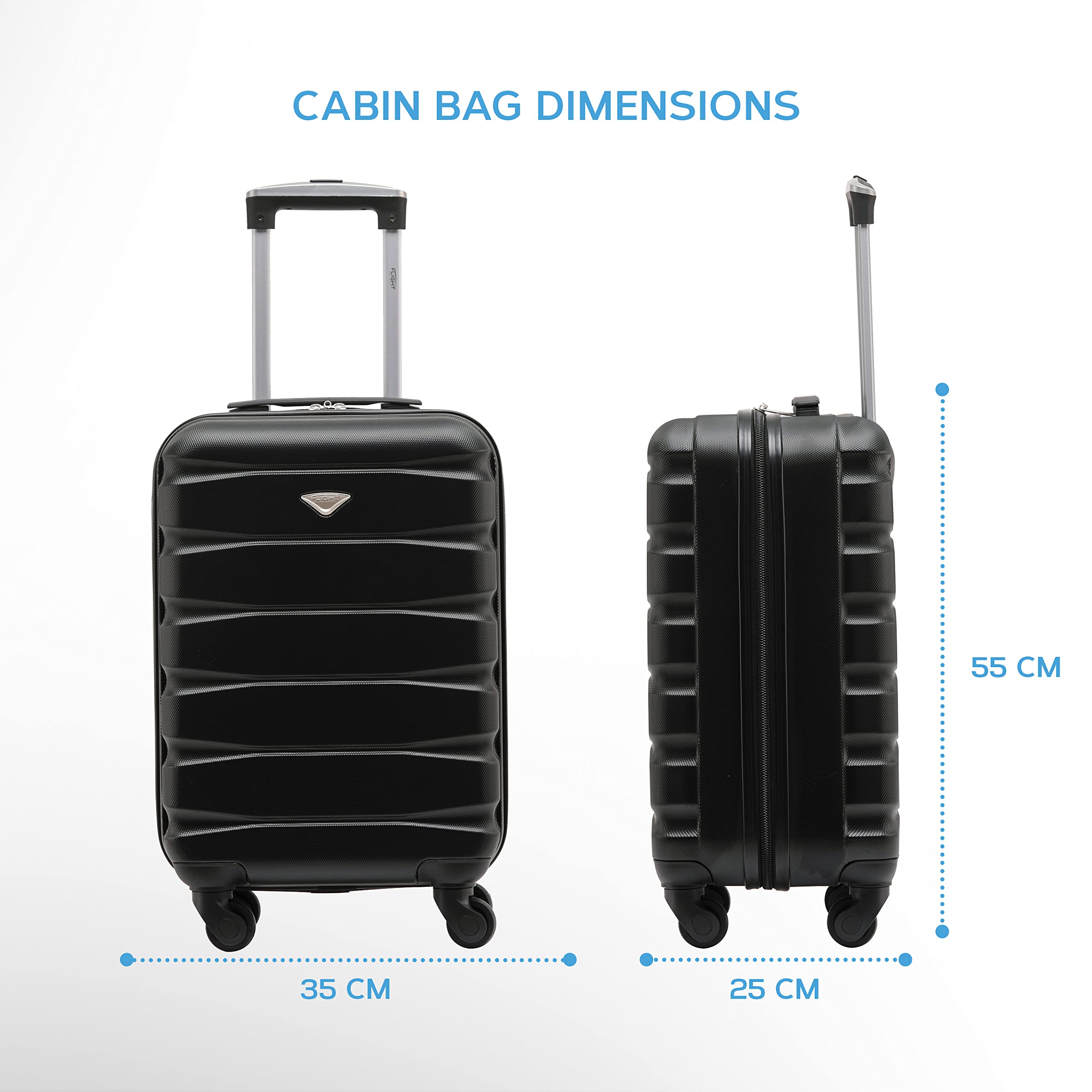 Flight Knight Set of 2 Lightweight 4 Wheel ABS Hard Case Suitcases Cabin Carry On Hand Luggage Approved for Over 35 Airlines Including easyJet, Maximum Size for KLM & Air France 55x35x25cm