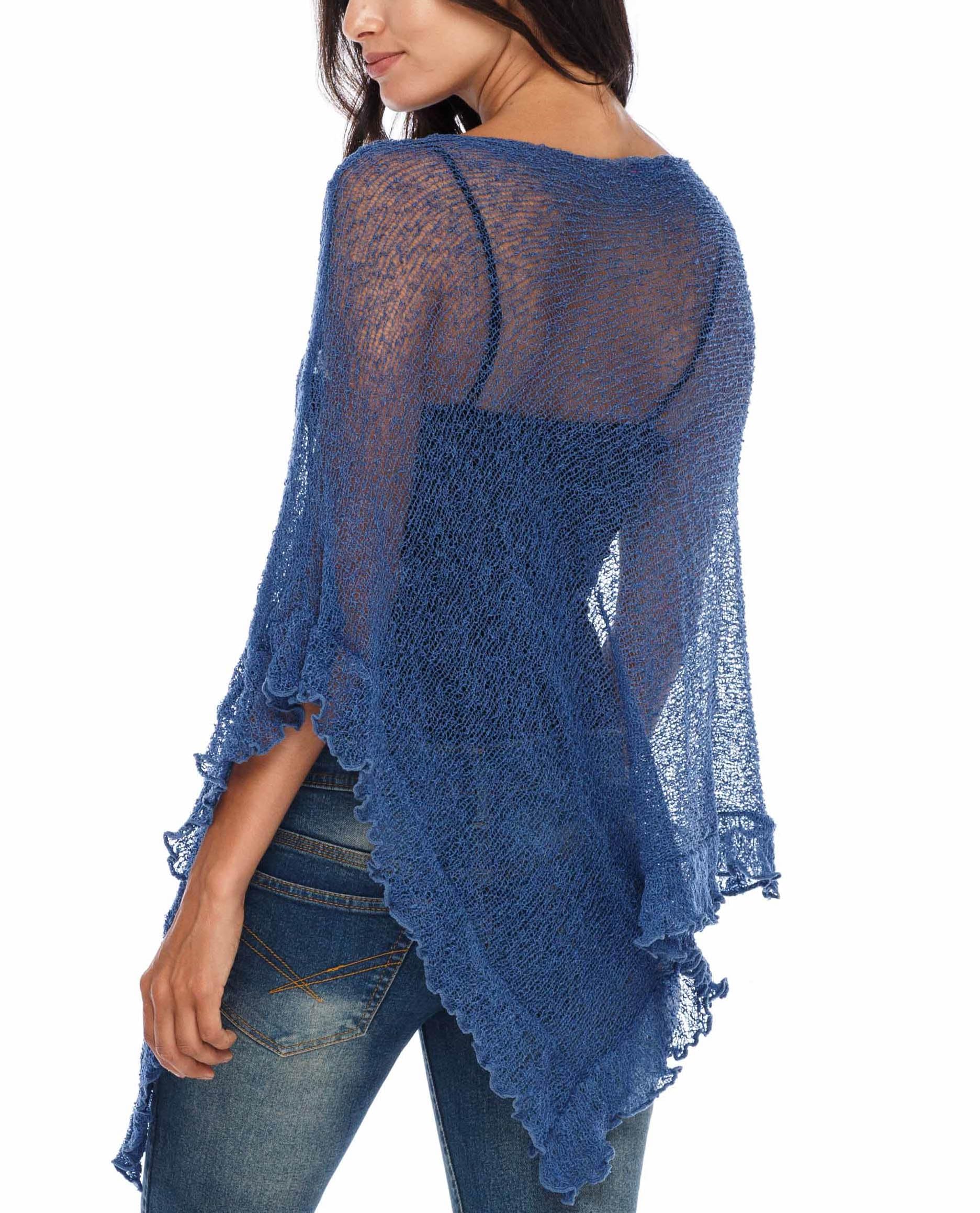 SHU-SHI - Jersey de estilo capa para mujer - Con volante y transparencias - Punto ligero