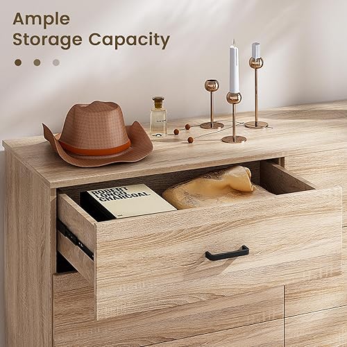 Miniatura 4 de Bigbiglife Cómoda para dormitorio, cómoda doble de 6 cajones, cómoda moderna con cajones profundos, soporte de TV, organizador de almacenamiento