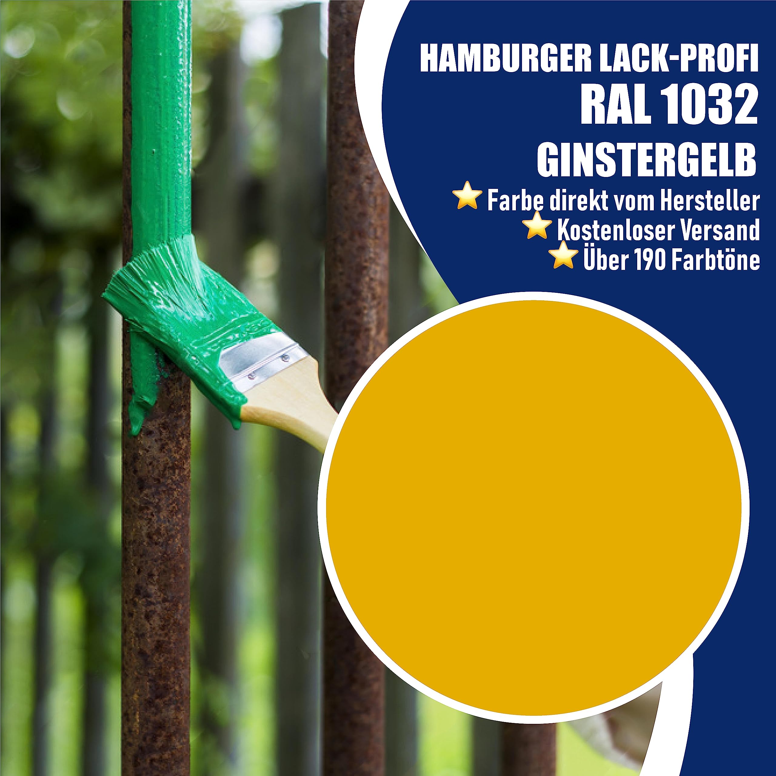 Metallschutzlack GLÄNZEND Ginstergelb RAL 1032 Gelb Metallschutzfarbe Metalllack Metallfarbe // Hamburger Lack-Profi (1 L)