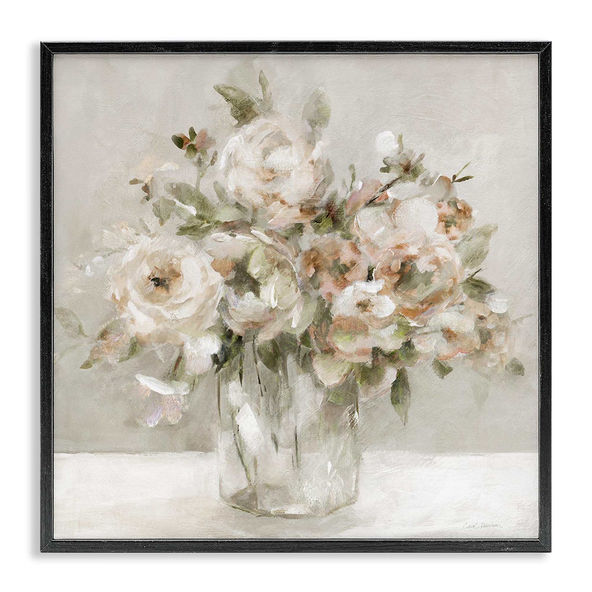 Stupell Industries Midnight Black (Textured) Soft Neutral Floral Still Life, 24 X 24 Inch Framed Giclée Print