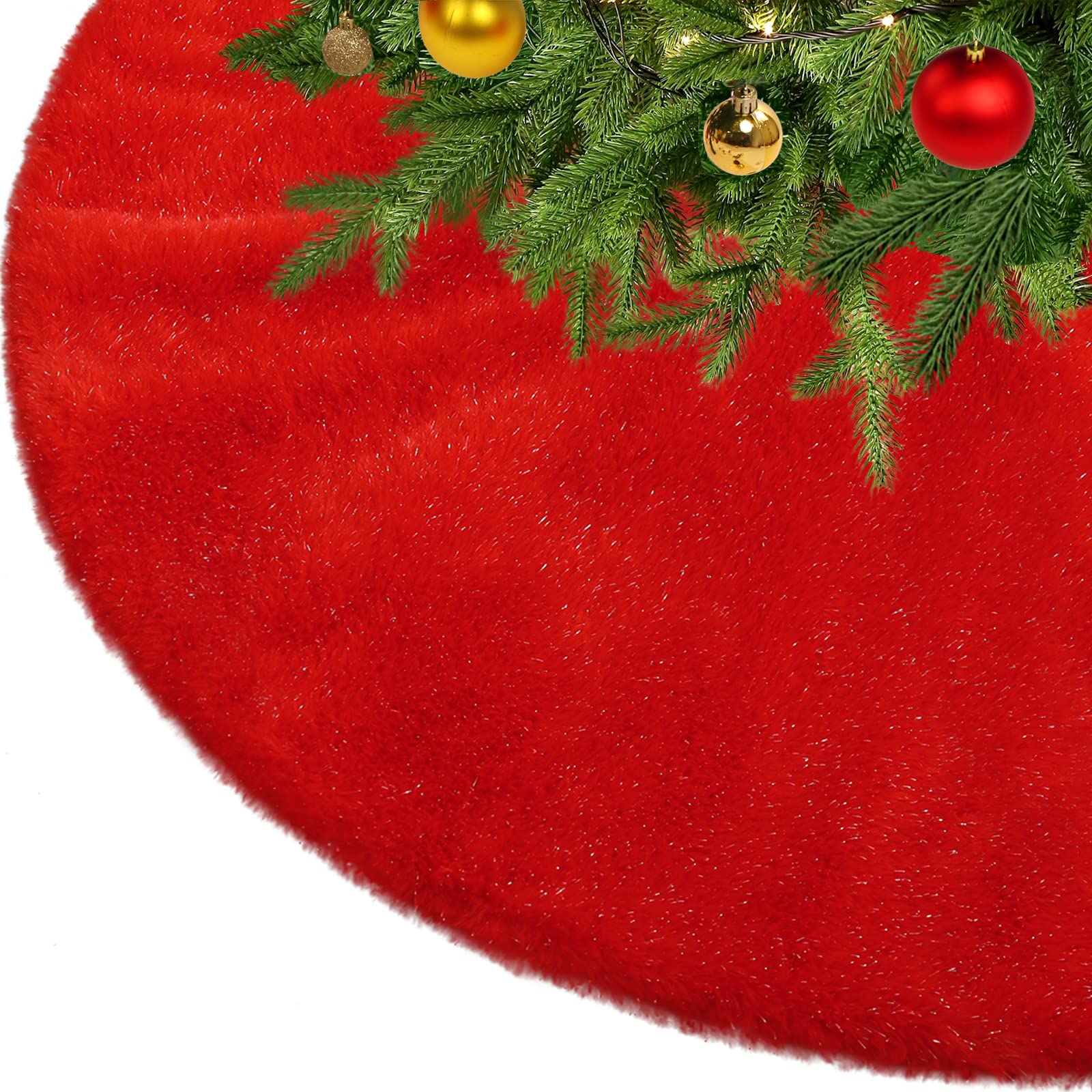 Gonna Per Albero Di Natale In Velluto Rosso Vickerman – Diametro 183 Cm, Bordo Attaccato Da 17,8 Cm, Chiusura Con Cravatta, Completamente Foderata, Eleganza Natalizia