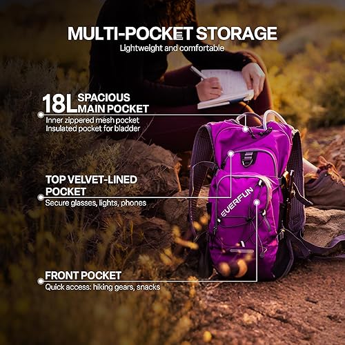 Miniatura 2 de Everfun Mochila de hidratación de 18 litros con bolsa de agua de 2L3 L, mochila de agua para senderismo para mujeres y hombres, paquete de