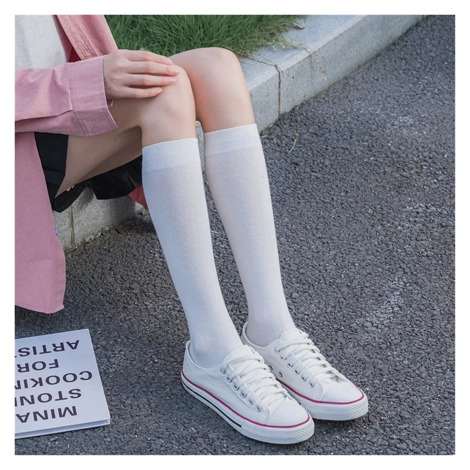 2 Pares de Mujeres con Calcetines Altos de Mujer Negro Blanco Color sólido Casual calcetín de la Pantorrilla de la Muchacha Bailando Calcetines Largos (Color: un tamaño: 35-40 EUR)