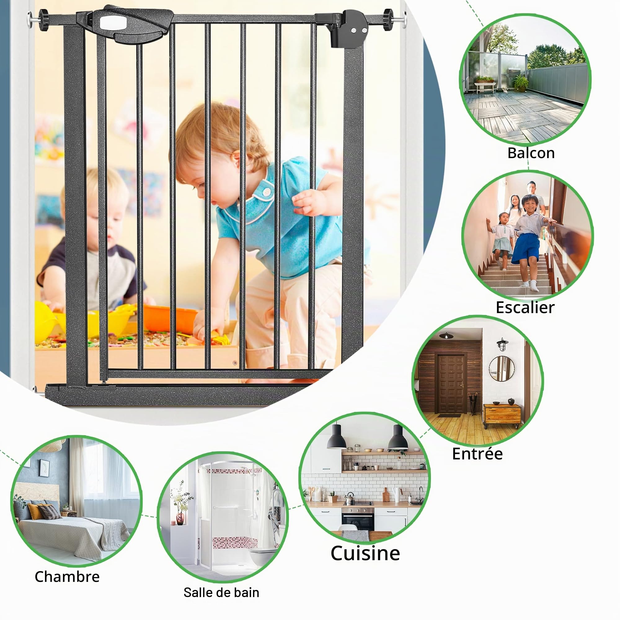 HENGMEI Barrière de protection pour porte d'escalier avec fixation à pression, grille de protection pour enfants ou animaux, sans perçage, ouverture à 180° (85-95 cm, noir)