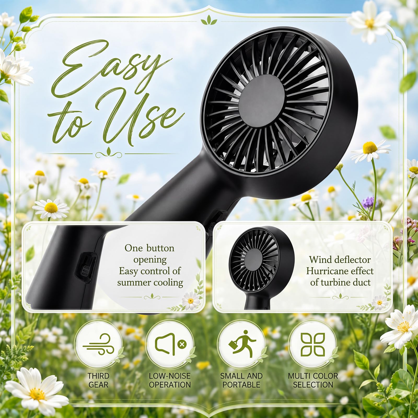 Tragbarer Mini-Ventilator, klein, leicht, wiederaufladbar, für Damen, Brautjungfer, Geschenke, Make-up, Reisen, Sommer, Strand, Outdoor, Schwarz, 12 Stück