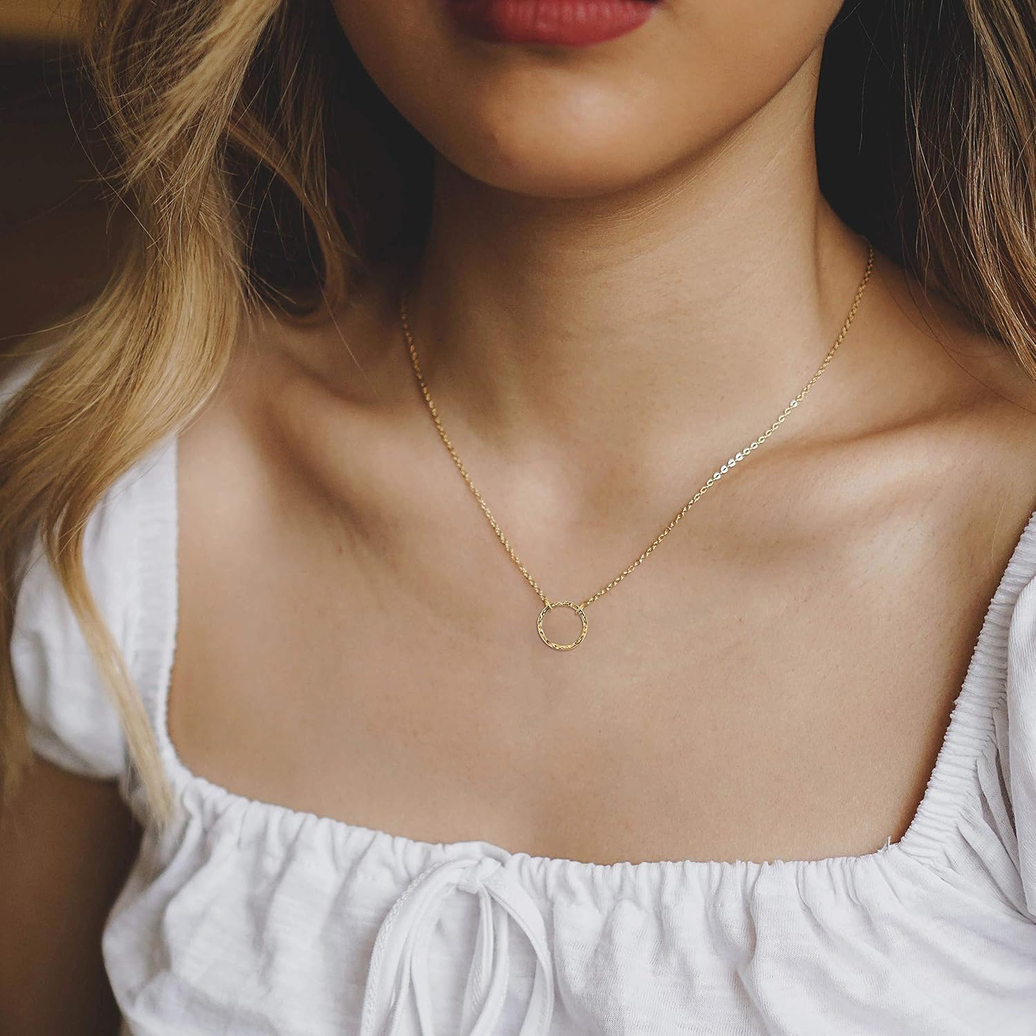 LOYATA Gold Pendant Necklaces for Women-Simple 14K Gold Round Circle Pendant Necklace Dainty Charm Necklace Jewelry Gifts for Women - Image 2