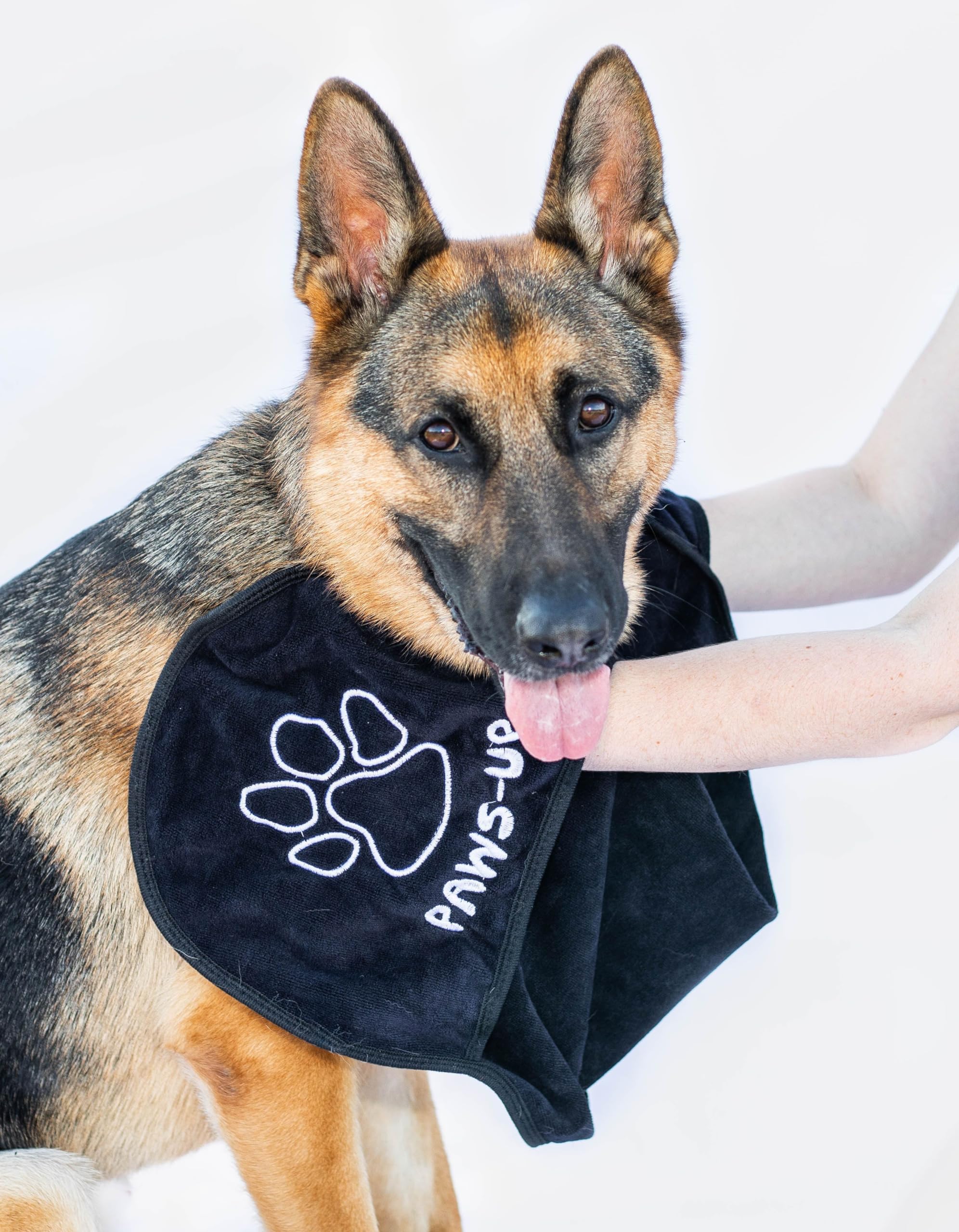 Paws Up XL Paw Cleaning Towel for Dogs removes mud Dirt Grass Sand allergens Machine Washable Microfiber Also Great for a Quick Dry Puppy Bath Towel with Two Hand Pockets. 34” X 10” XL (Black)