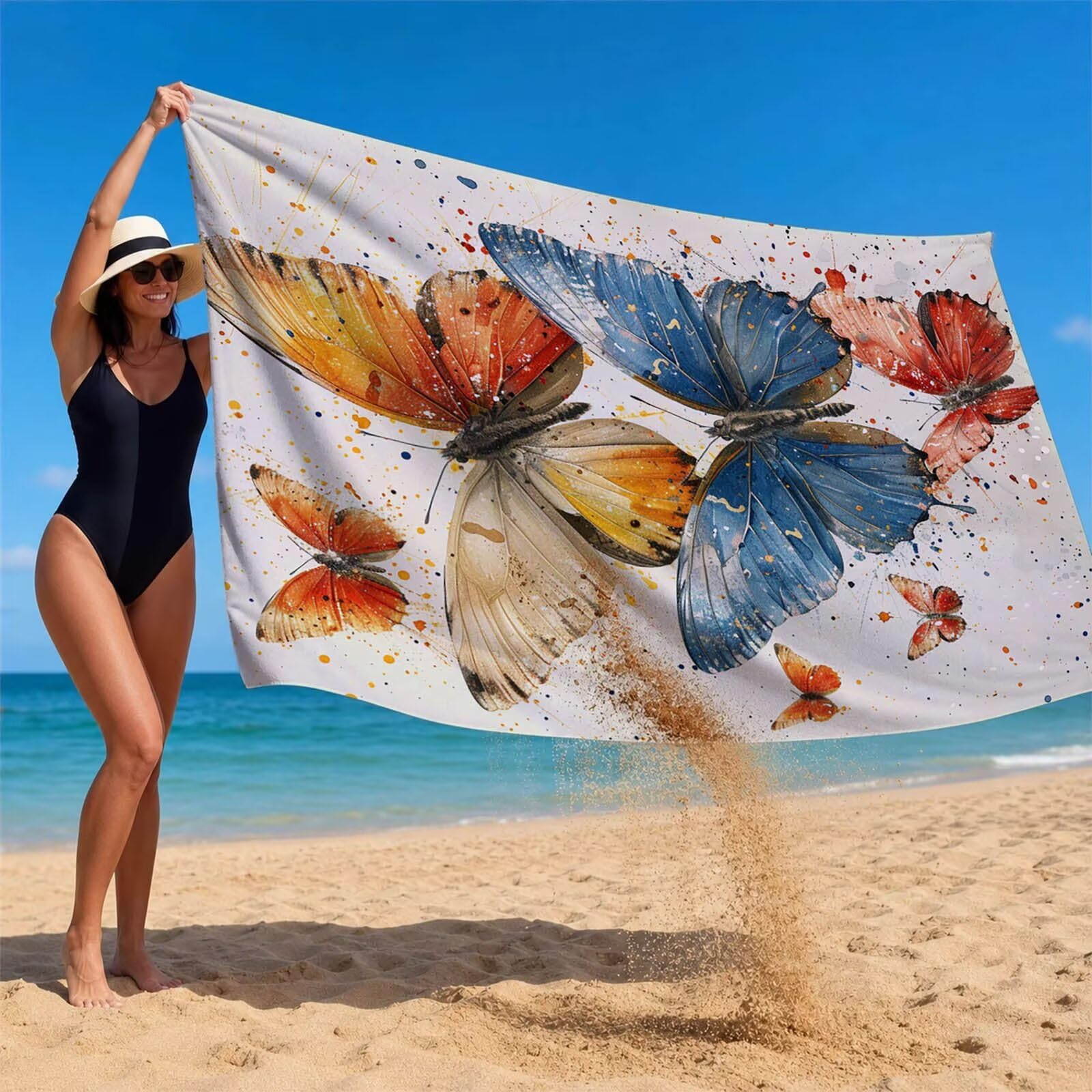 Mariposa Toalla Playa 160x220 Resistente a la Arena Secado rápido Ligero, Toalla Playa Grande 220 x 160cm Suave Cómodo como Gym Yoga Sauna Toallas Baño Grandes Travel Essentials Abstracto XTLS-2325