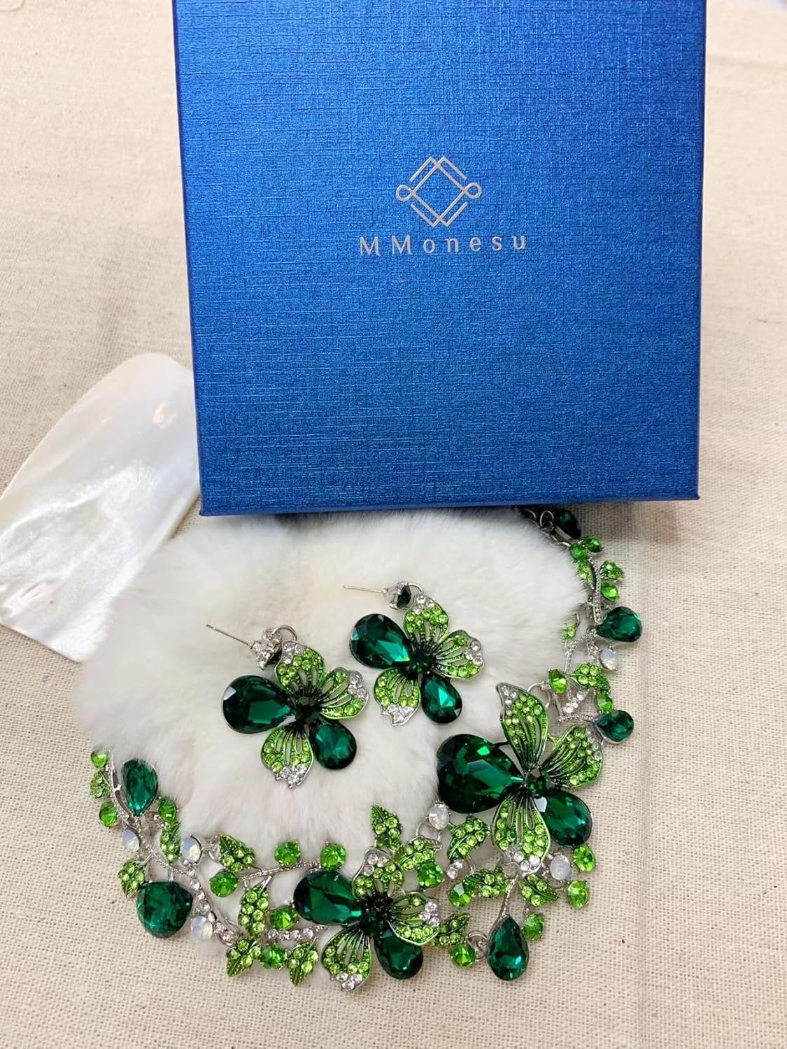 Crystal Flower Bib Statement Necklace Set Chunky Diamond Flower Statement Necklace & Earrings Drama Bib Collar Jewelry Set for Women Prom Party Jewelry - Image 6