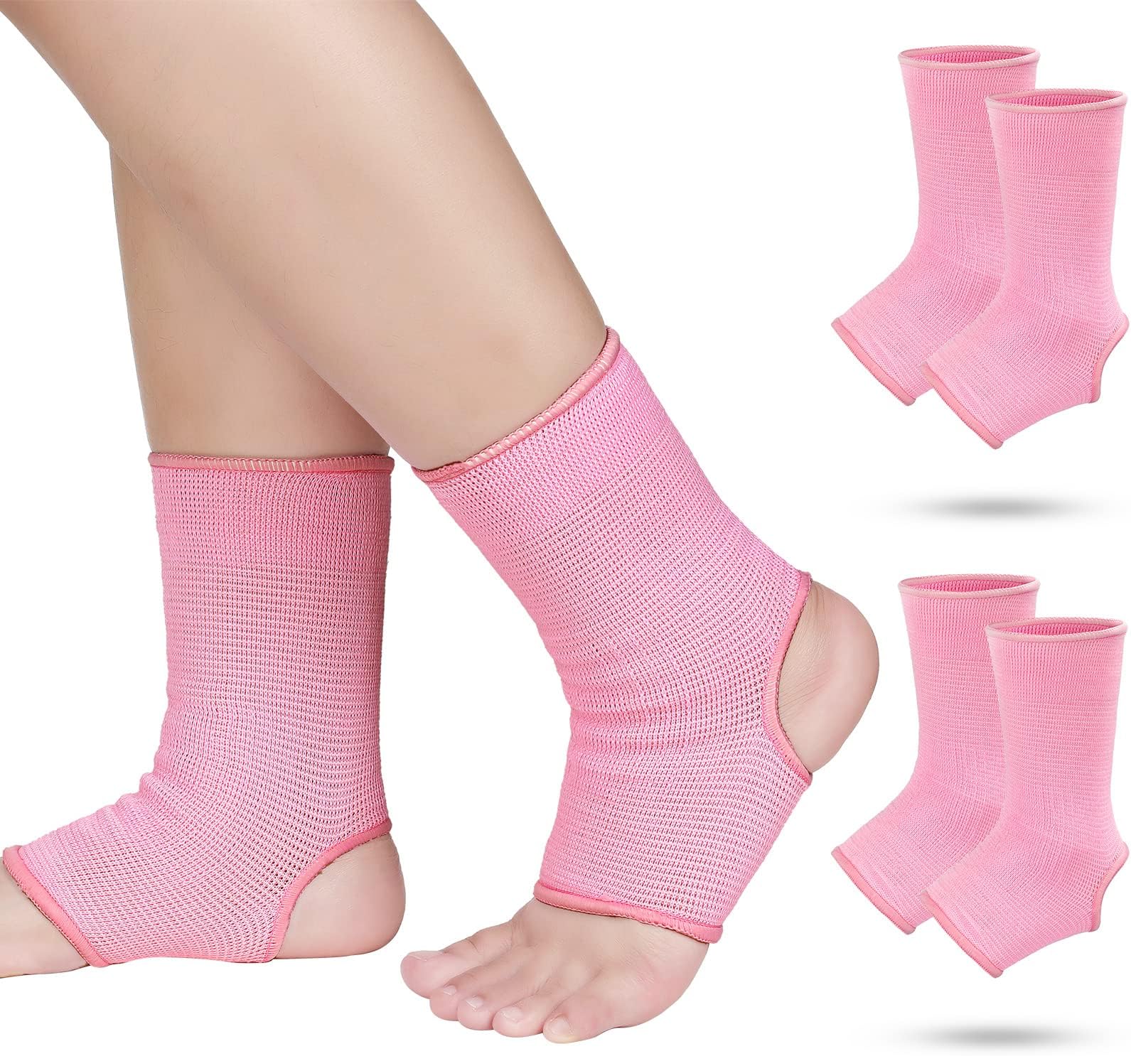 Haysandy 4 Pieces/ 2 Pair Kids Ankle Support Brace Elastic Kids Compression Socks Knitted Ankle Sleeve for Jogging Running Fitness (Pink,5-10 Years)