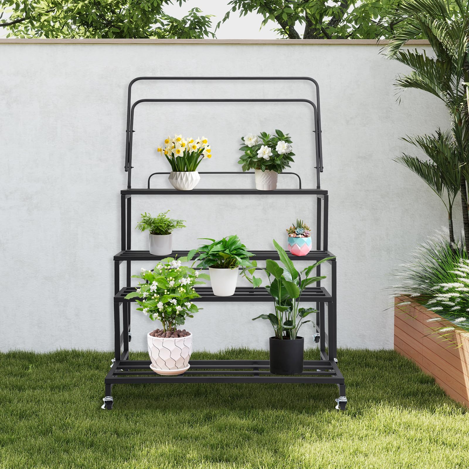 2-stufiger Pflanzentreppe Blumenständer Metall, Multifunktionales Pflanzenregal mit großer Kapazität Pflanzenständer, Blumenbank Blumentreppe für Outdoor Indoor Balkon Garten