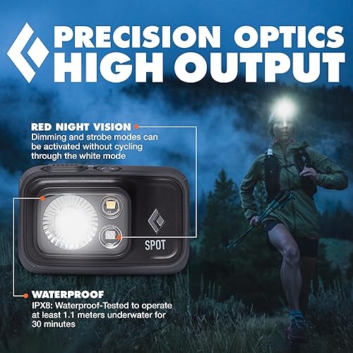 Miniatura 4 de BLACK DIAMOND Spot 400 - Linterna frontal  400 lúmenes de brillo, regulable  Impermeable y duradera  Funciona con 3 pilas AAA (incluidas)  Negro