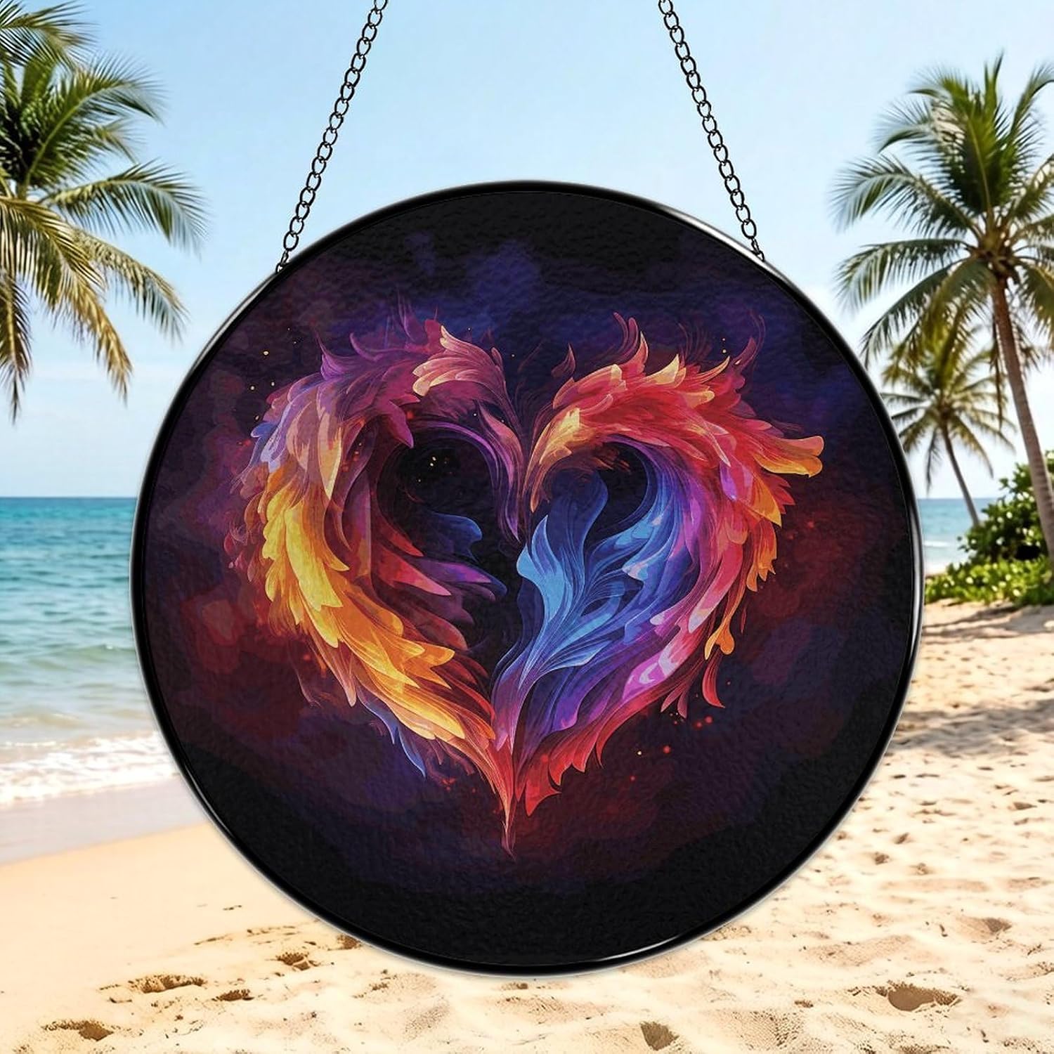 Stained Glass Hanging Sign Suncatcher, Rainbow Heart