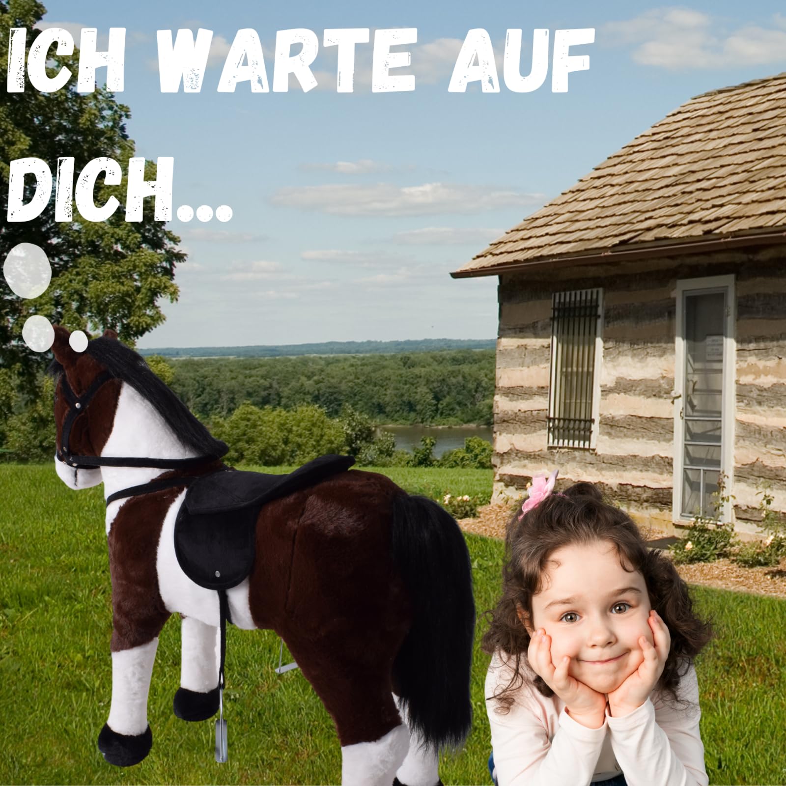 TE-Trend Pferd, 70 cm – Plüschpferd zum Reiten – Kinder Reitpferd mit Sattel, Zaumzeug und Steigbügel – Perfektes Reitspielzeug für Mädchen – Braun