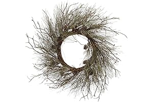 Round Faux Long Needle Pine Wreath with Twigs and Red Rice Berries