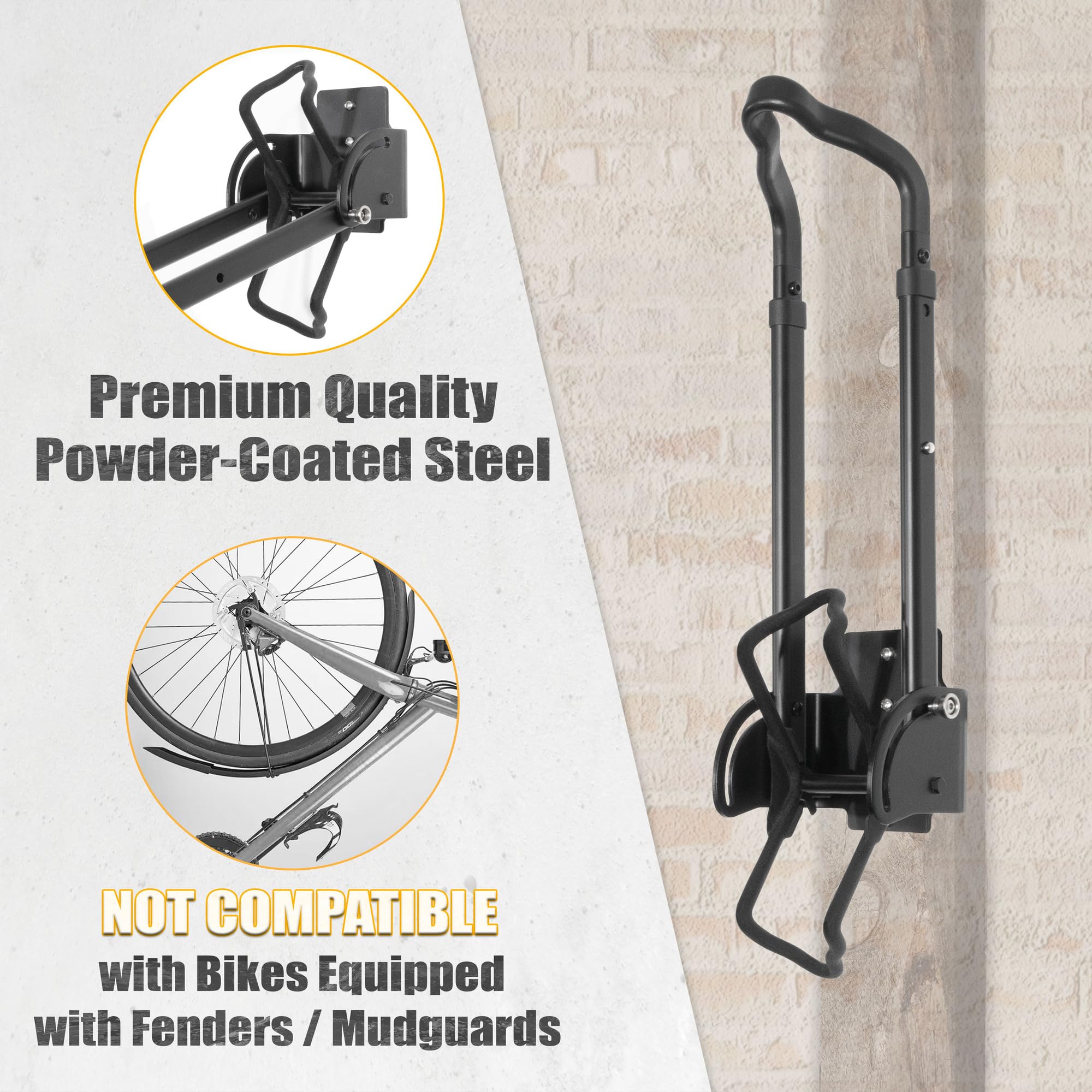CyclingDeal Fahrrad-Wandhalterung, vertikal, verstellbar, faltbar, für 50,8 cm - 73,7 cm (20 - 29 Zoll) MTB 700C Rennräder, Zuhause, Garage, Lagerung, max. Reifenbreite 6,1 cm