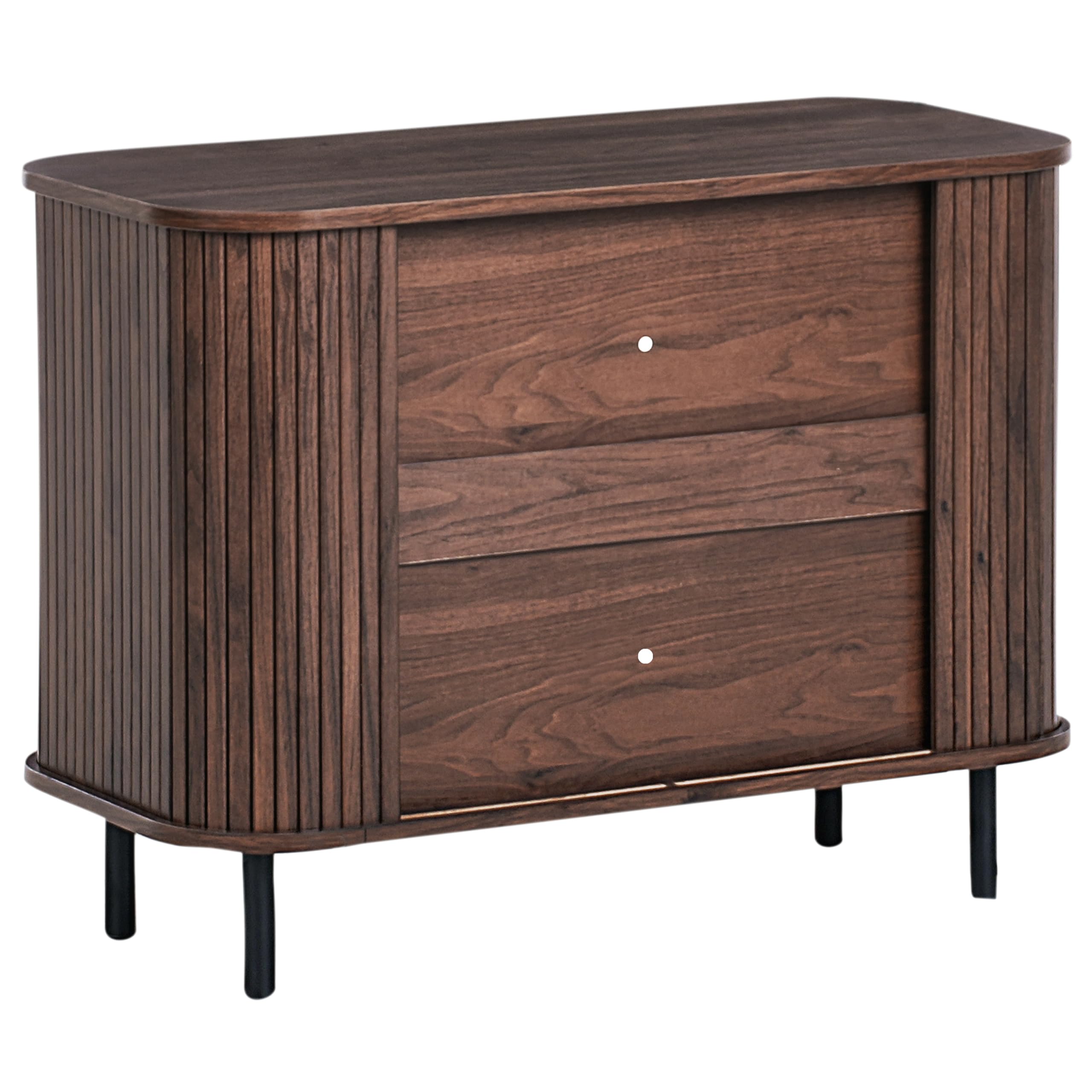 Beliani Aparador Retro Puertas correderas MDF Patas de Metal Madera marrón Oscuro Bradley