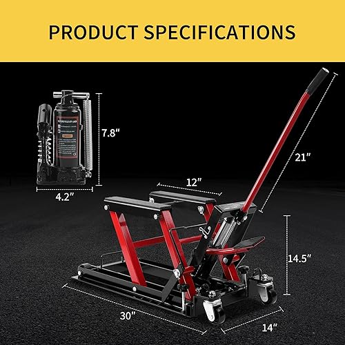 Miniatura 2 de Gato hidráulico de elevación de motocicleta de acero 1500 lb ATV Scissor Lift Jack, soporte hidráulico de elevación de pie para motocicleta Quad