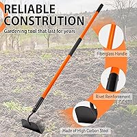 Vista 5 de Herramienta de azada de jardín, herramienta de jardín de azada de 58 pulgadas con mango largo de fibra de vidrio, azada de jardín resistente
