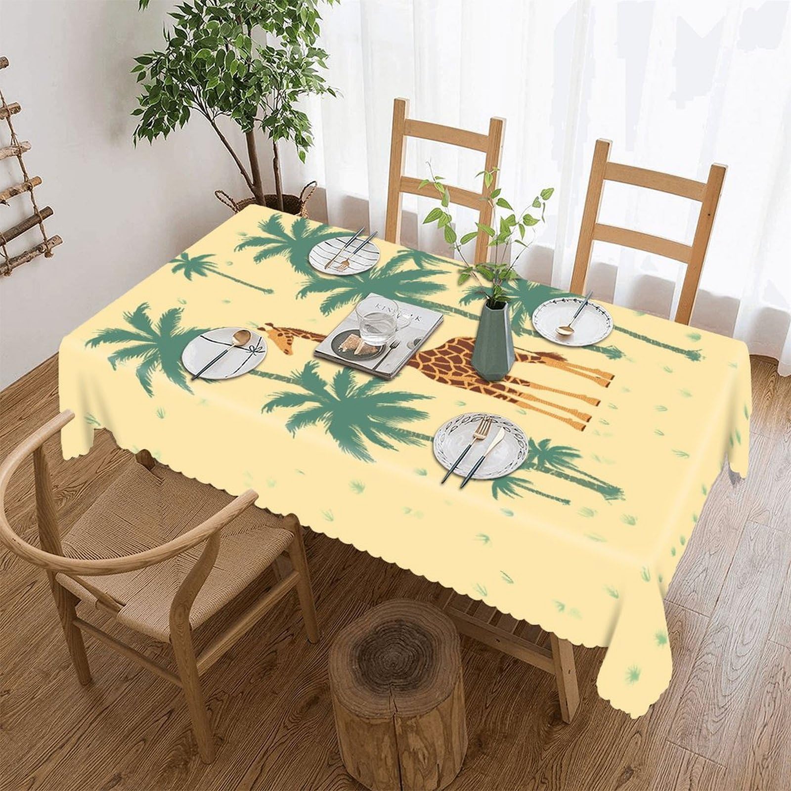 Fekiloot Style Giraffe Palm Tree Tablecloths Heavy Duty Washable Fabric,Birthday Tablecloth-Wavy Edge Design,Polyester Table Cloth For Restaurant,Picnic,Indoor And Outdoor Dining60 X120